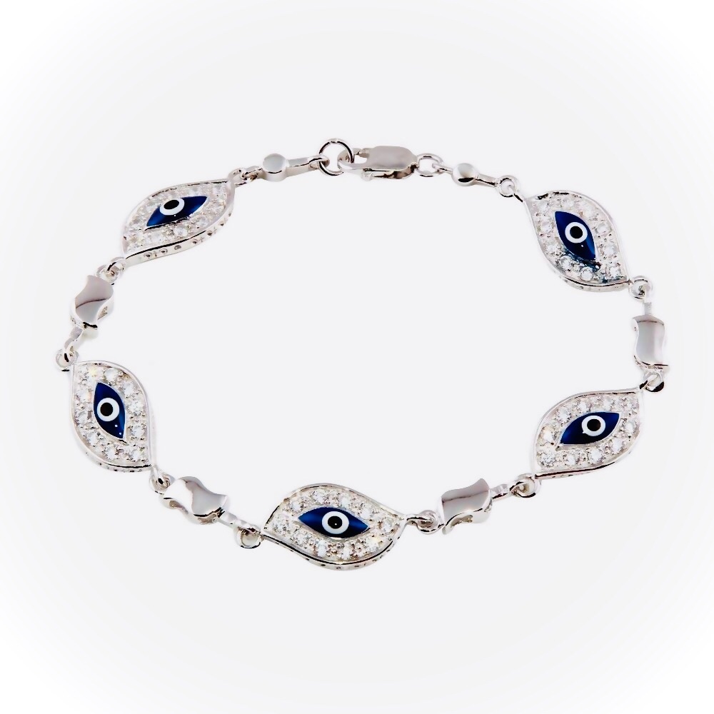925, CZ, Rhodium evil eye bracelet